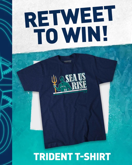 Graphic for a Retweet to Win contest with a picture of the Trident t-shirt that says Sea Us Rise on it with the text "Trident t-shirt" at the bottom. 