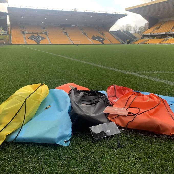 Wolves’ new comfort packs, laid out on the pitch.
