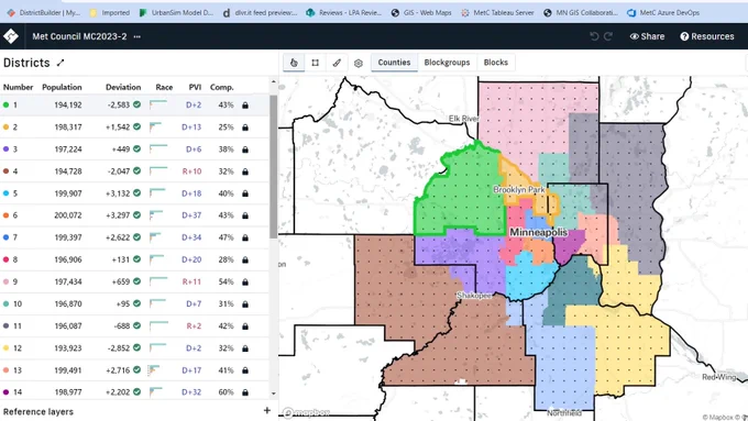 DistrictBuilder website version of proposed 2023 redistricting for Metropolitan Council