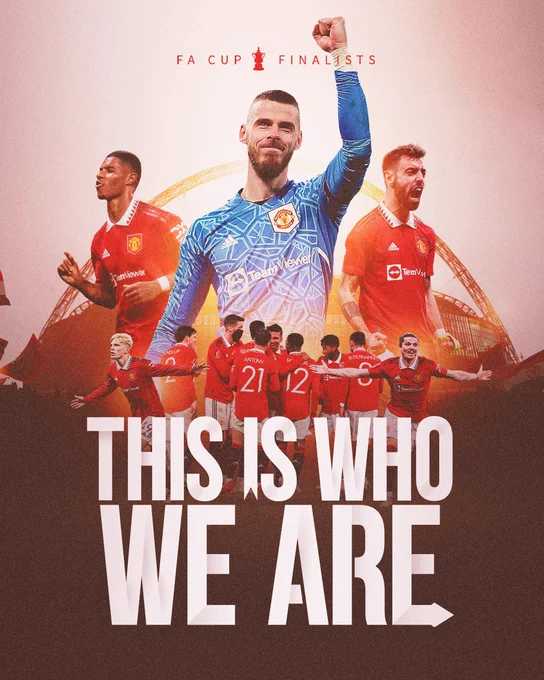 A reactive graphic with the words 'This Is Who We We Are' after United reach the FA Cup final.