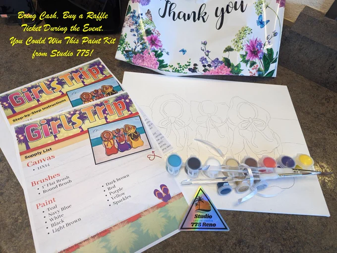 Another Great Raffle item you can possibly win for the Reno Fundraiser at the Z Bar on Mother's Day!

This Paint Kit was put together by Studio 775!

Event details: ewp.ticketspice.com/reno2023
Raffle tickets are cash sales only at the event.
(No preorders. Must be present to win)

Make sure to support studio 775 as well!
 
https://www.facebook.com/Studio775Reno
https://www.instagram.com/studio775reno/

#studio775 #supportlocalbusiness #everywhenproject #midtownreno #supportcharity #supportartists 
