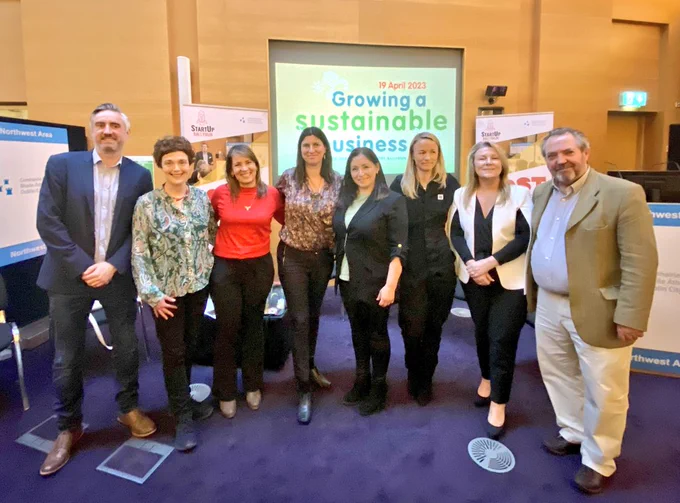 Speakers from StartUp Ballymun  🌱Growing a Sustainable Business♻️ 
Giselle Makinde @COTCfood
Megan Best @NativeEventsIE
Clare Tait @HelloChocolatey 
Carol Lopez @daintygreens
Pamela Doyle @JobAlertie
Emma Finn @bees_ie , 
with organisers @liamcbarry1978 & @BillyLinehan 