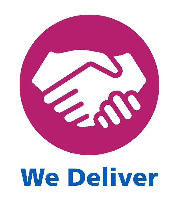 Image of hands shaking with We Deliver written underneath