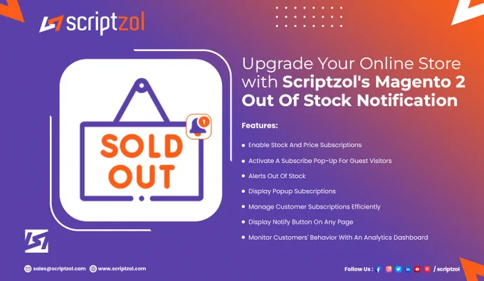 Wanna make your users to get notification about IN STOCK and NEW PRICE UPDATION on product once requested? Choose Scriptzol Magento 2 Out Of Stock Notification.

Let's Buy It Now 👉 www.scriptzol.com/magento-2-out-of-stock-notification

#outofstocknotification #outofstocknotificationformagento2 #magento2module #magentostoreextensions #backstocknotificationextensions #lowstockalertextensions #B2Bextensions #outofstocknotificationmodule #stockalertmodule #scriptzolstoremodule #letsconnect #scriptzol
