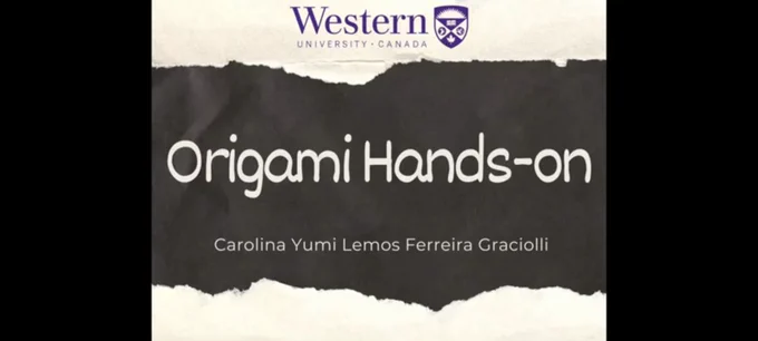 Title slide reads "Origami Hands-On", by Carolina Yumi Lemos Ferreira Graciolli.