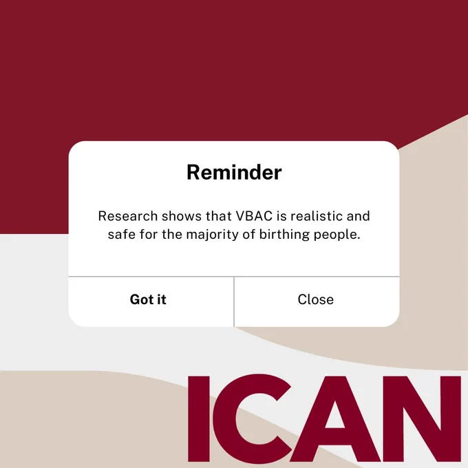 Image text: Research shows that VBAC is realistic and safe for the majority of birthing people.
