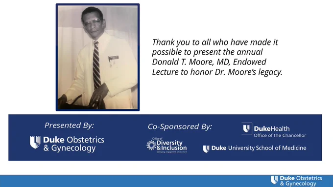 Photo of Dr. Donald T. Moore and list of event sponsors.