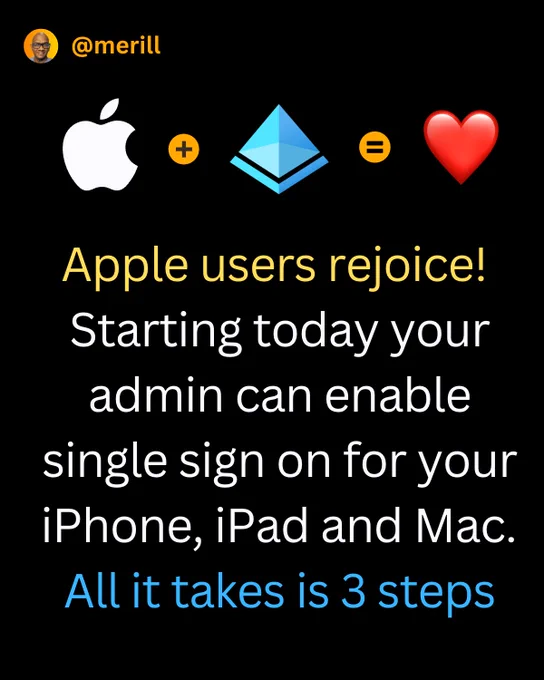 Apple users rejoice! 
Starting today your admin can enable single sign on for your iPhone, iPad and Mac. 
All it takes is 3 steps