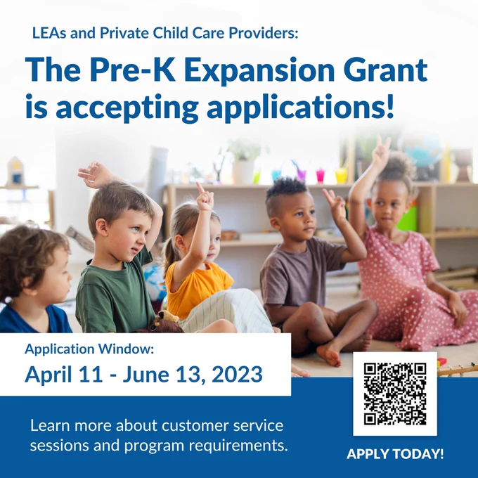 Attention LEAs & Child Care Providers: The Pre-K Expansion Grant is accepting applications! 

As part of the Blueprint for MD’s Future, the grant provides funding to administer high-quality Pre-K & support school readiness for children & their families. 

https://marylandpublicschools.org/about/Pages/OFPOS/GAC/PreKExpansionFY24/index.aspx 