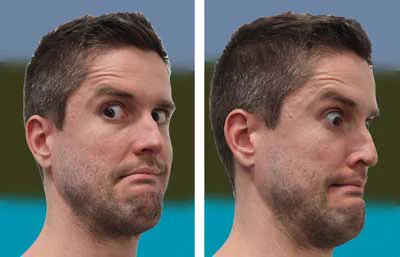 Meme format that shows a picture of a man grimacing, one facing the camera and one facing to the right. 