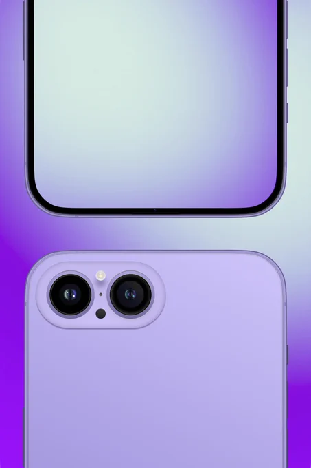 The front of an upside-down Nebula Phone 1 is on top of a down-facing Nebula Phone 1. Both are in the exclusive (PURPLE) color with a purple and light lime green gradient on their screens and as the background.