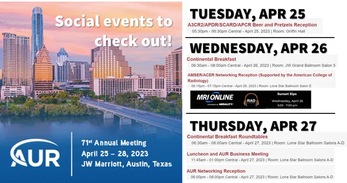 Screenshot of social events ( food) at the AUR Annual Meeting 2023.
