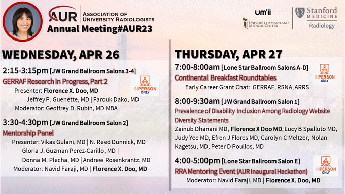 Screenshot of events at the AUR Annual Meeting 2023 in Austin TX, where I (or mentees) are presenting & moderating. Full program available online. See you there!