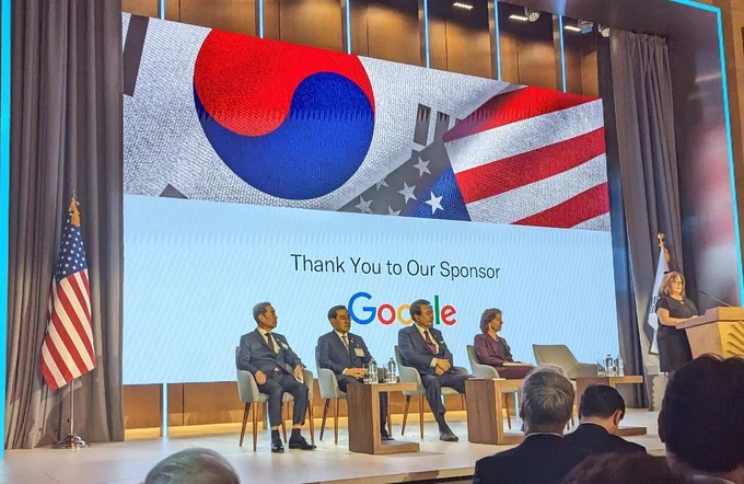 President Yoon on stage at an event in Washington DC