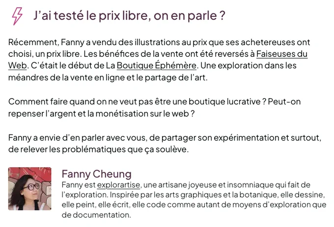Fiche récapitulative du talk de Fanny