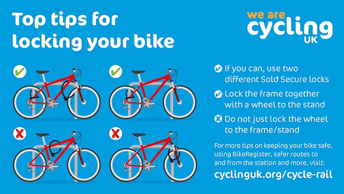 Diagram showing how to lock your bike securely