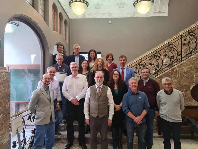 Photo of the HiPEAC6 steering committee on the steps of the University Foundation in Brussels