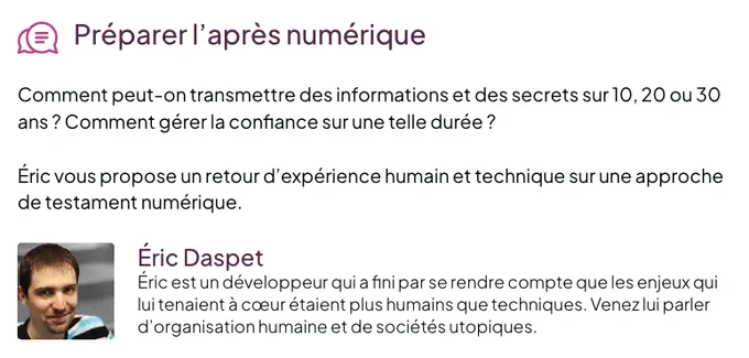 Fiche récapitulative du talk d'Eric