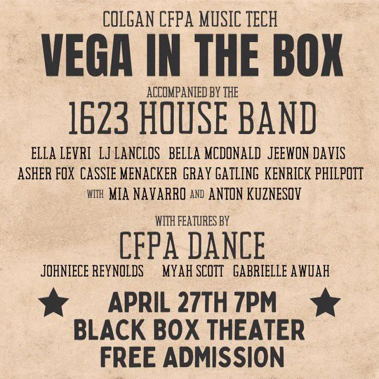 Concert poster reading “VEGA IN THE BOX”
