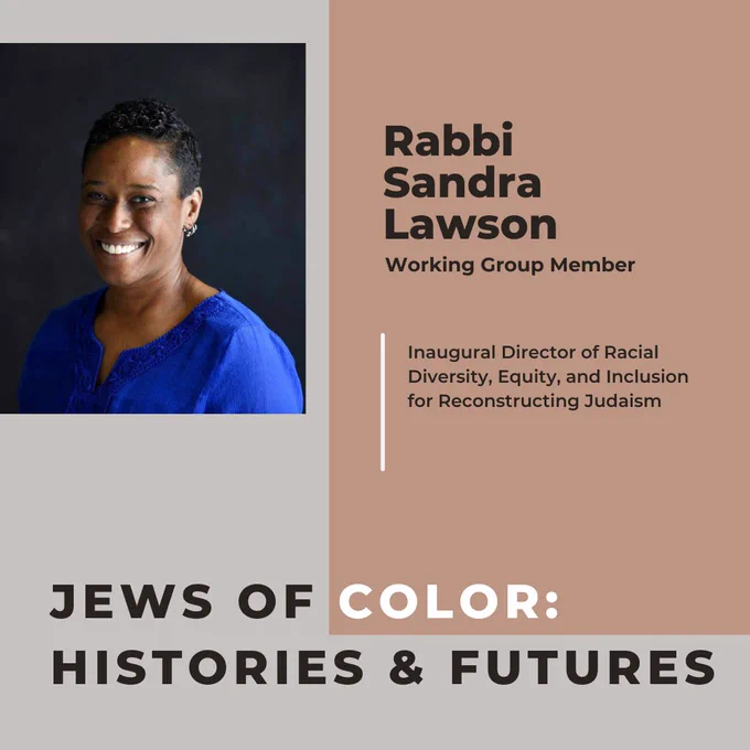 Medium tan and light grey graphic with image of Rabbi Lawson and list of professional titles