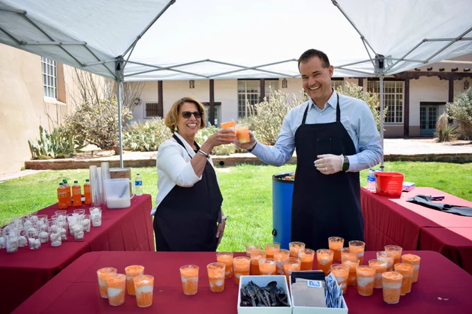 Lobo leaders toast one another with orange soda floats as they prepare for the coming storm of students. 