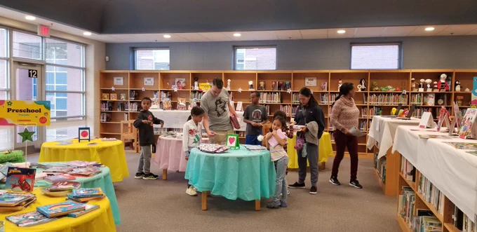 Students browsing book fair