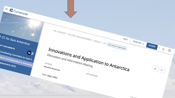 Screenshot of web-based application (Curvenote) with the purpose to enable international collaboration on East Antarctica. 