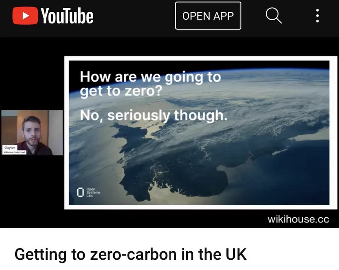 Screenshot of YouTube event titled Getting to zero carbon in the UK