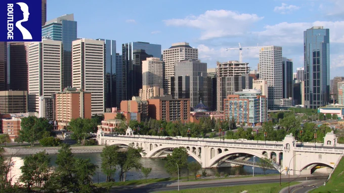 A large city with a bridge.