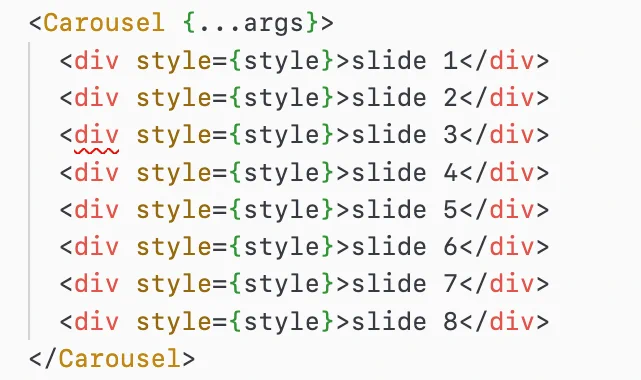 Código JSX en el que se ven varios tags div y solo uno de ellos se muestra en rojo como que tiene un error