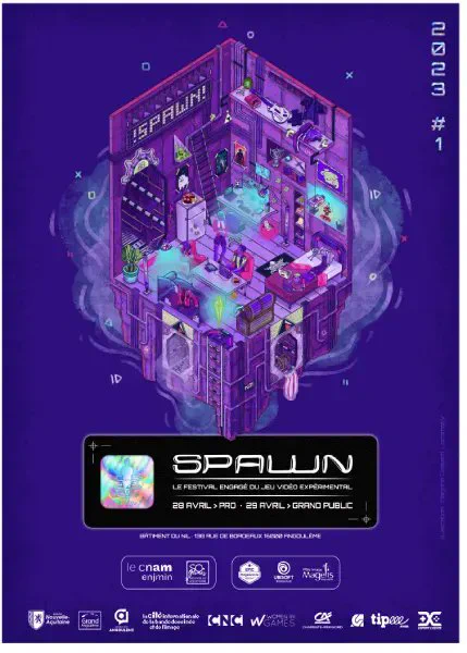 Affiche officielle de SPAWN, le festival engagé du jeu vidéo expérimental.