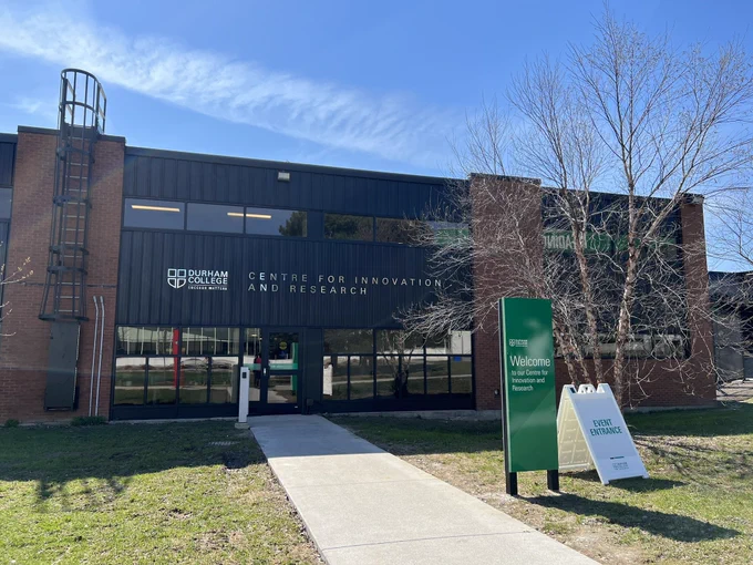 Exterior of DC’s new Centre for Innovation and Research on a warm, sunny spring day.