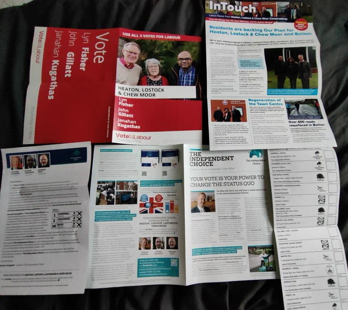 Votor leaflets for Bolton Local Elections