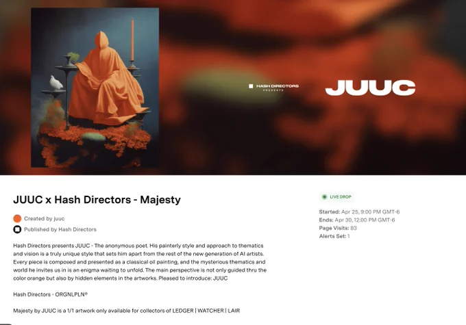 Majesty by JUUC is a 1/1 artwork only available for collectors of LEDGER | WATCHER | LAIR