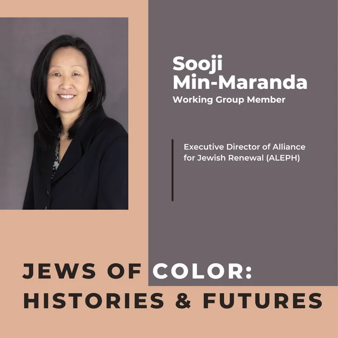 Peach and dark, grey-colored graphic with image of Min-Maranda and list of professional titles