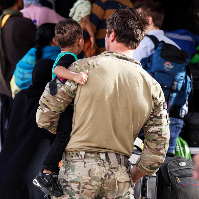 Image of British Nationals, seen here boarding an RAF aircraft in Sudan, for evacuation to Larnaca International Airport in Cyprus.  
