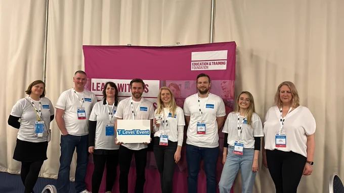 A number of ETF event staff at the T Levels learning from event pose for a picture