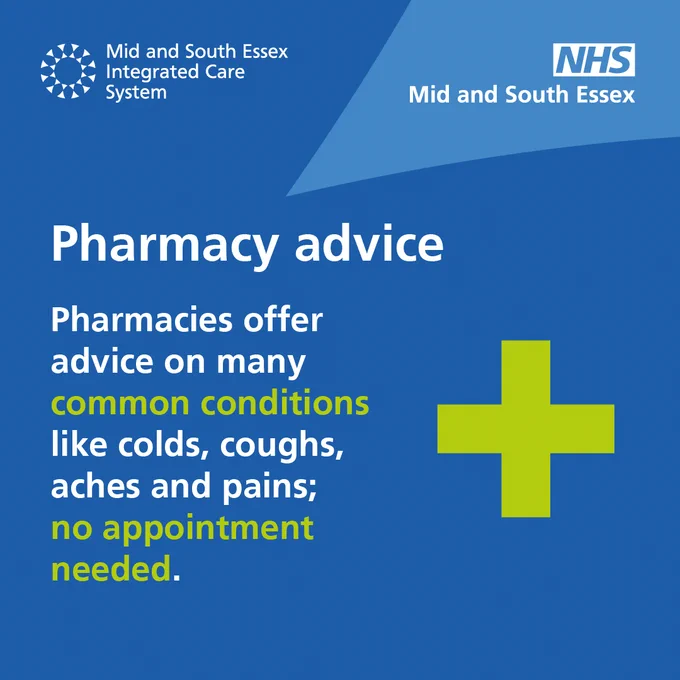 Pharmacy advice. Pharmacies offer advice on many common conditions like colds coughs aches and pains no appointment needed.