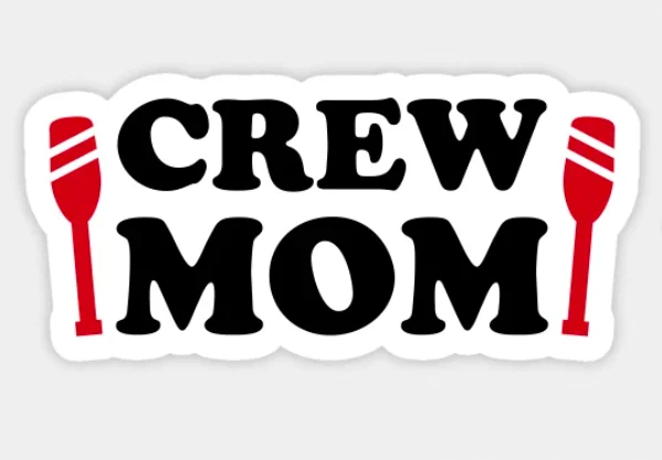 Crew Mom is shown in black lettering with two rowing oars along side the text.