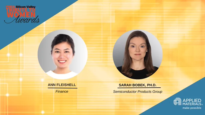 images has two women's headshots side by side with a yellow background and blue corners.