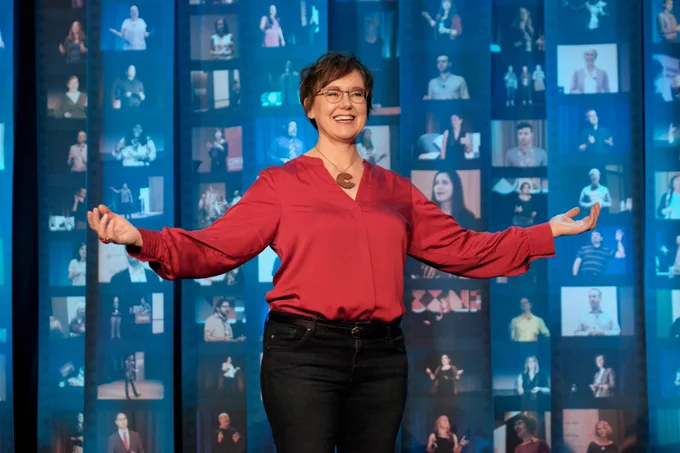 Kristina on the Confab stage.