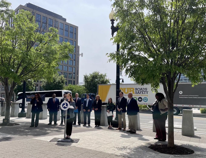 FMCSA Administrator Robin Hutcheson providing remarks to attendees of Our Roads, Our Safety Week event.