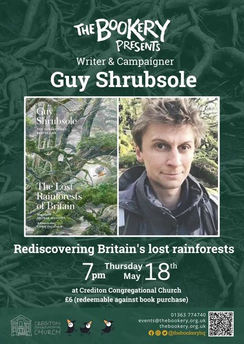 Poster advertising event about 'The Lost Rainforests of Britain' book, featuring Guy Shrubsole