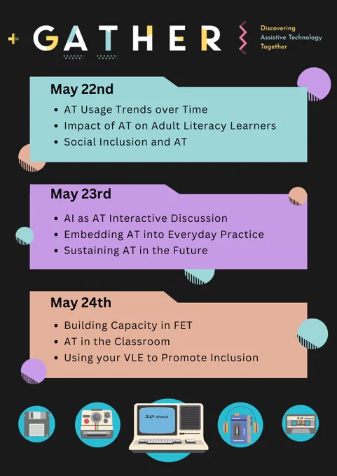 Infographic showing the full programme for GATHER AT event running from May 22-24th. Visit the programme on www.ahead.ie/gather-2023