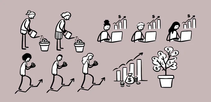 Illustration showing various abstract investment concepts