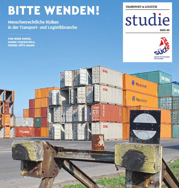 Gezeigt wird das Titelblatt der Studie "Bitte wenden". Abgebildet darauf ist ein Containerhafen. 