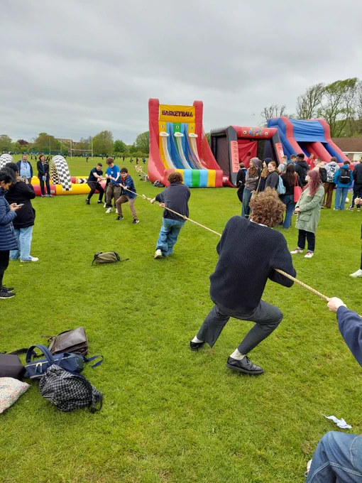 BHASVIC students compete in a tug o' war at the 2023 leaver's event