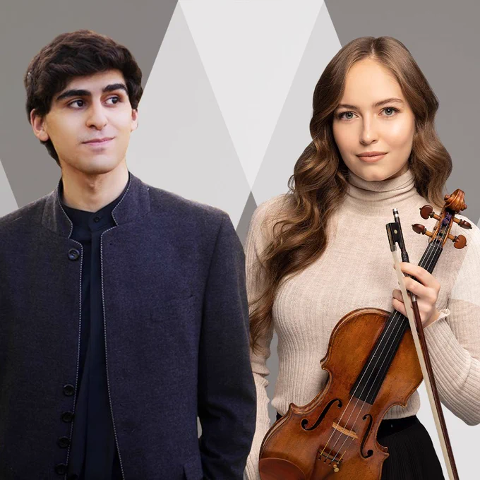 Evren Ozel (left) and Geneva Lewis (right) superimposed over the Washington Performing Arts logo.