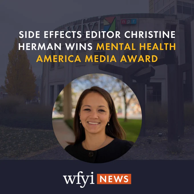 A photo of Side Effects Public Media Editor Christine Herman, who won a Mental Health America media award.