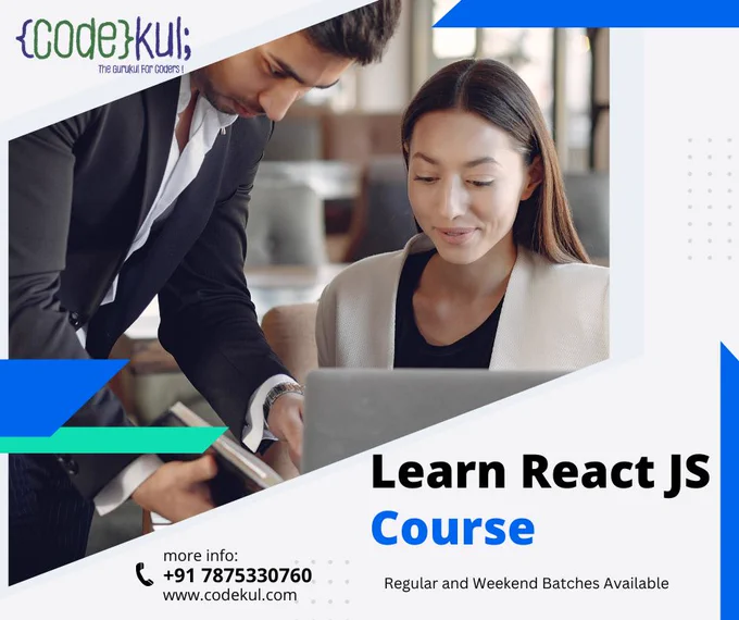Learn how to create interactive front-end applications using React JS course. Learn complete React js course in CodeKul from beginners to professionals. 10  years of experienced industry experts trained our students. 
Enroll your name to complete project-based training and placement course in CdeKul.

For more information: http://www.codekul.com/reactjs-training-institute-in-pune.html
Call:  91 7875330760

#ReactJS #reactjsdeveloper #reactjsjobs #frontenddeveloper #engineering  #graduate #Codekul #trainingandplacement #traininganddevelopment #computerengineering #computerscience #reactjsjobs #fresherjobs #experiencejobs #fresherhiring #hiring  #placement 